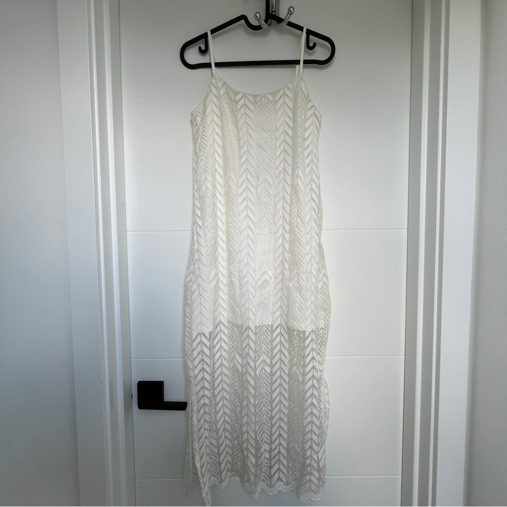 White Lace Detail Midi Dress